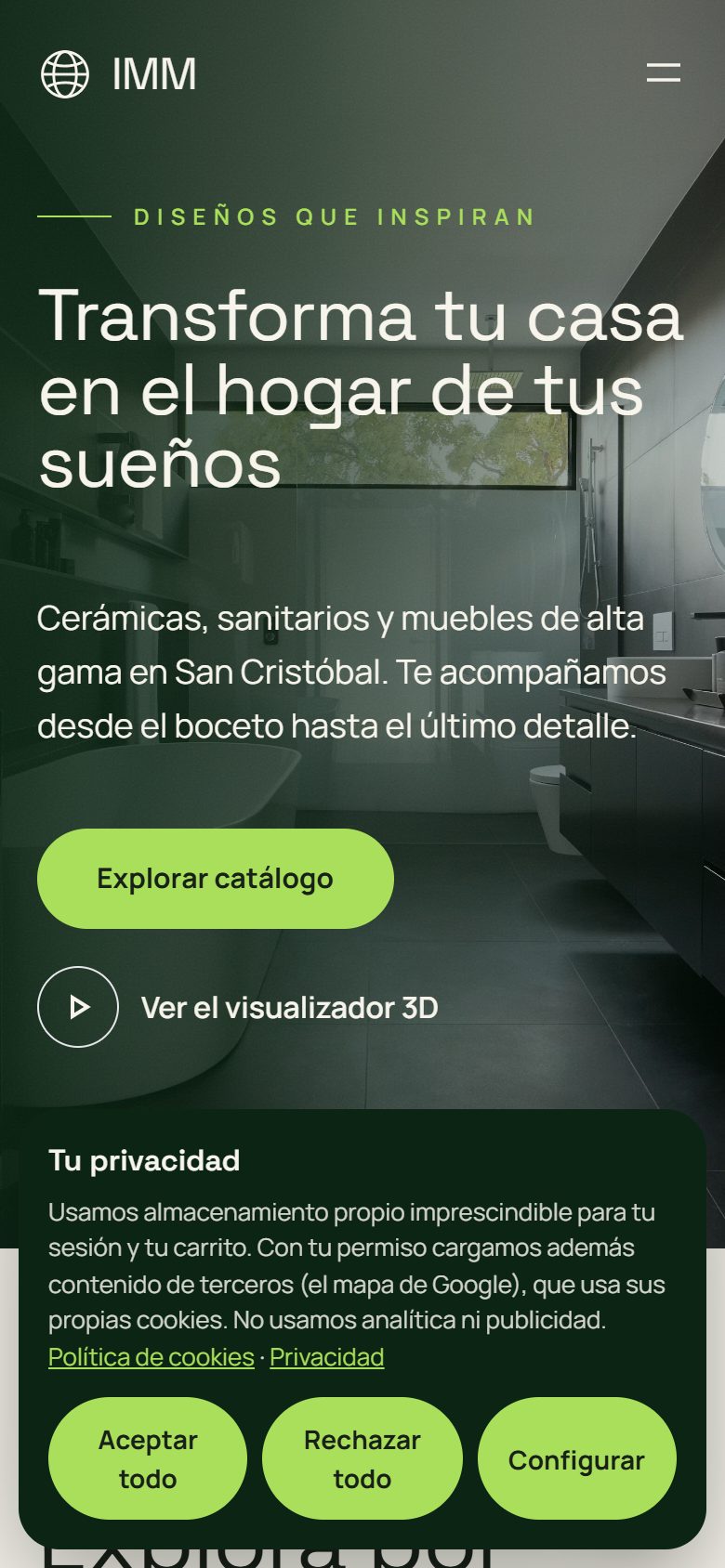 Aviso Tu privacidad en un teléfono con los botones Aceptar todo, Rechazar todo y Configurar