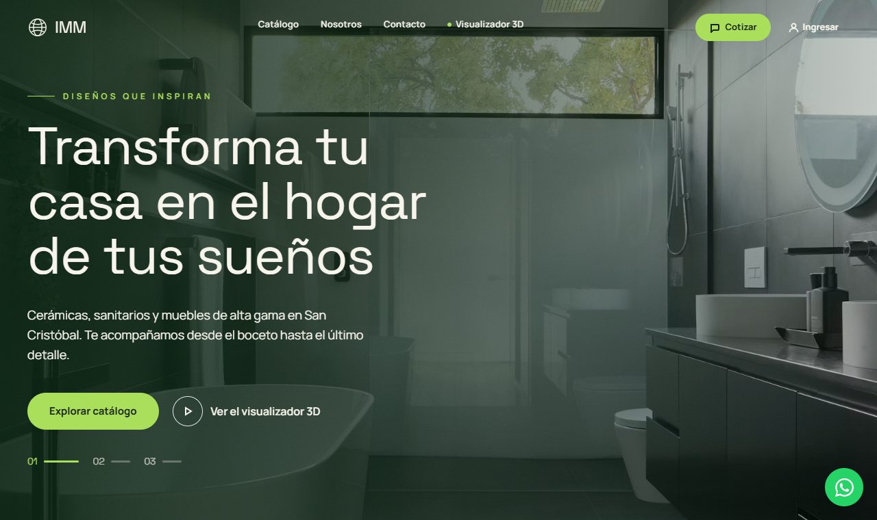 Portada de la web de Inversiones Mora Mora con el menú superior y una foto de un ambiente