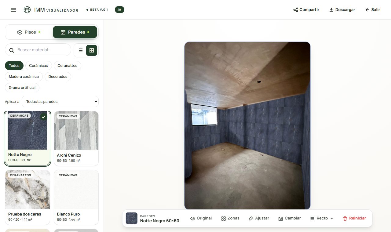 Foto de una habitación con las paredes cubiertas por la cerámica Notte Negro y la barra de herramientas abajo